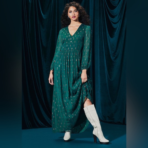 Modcloth Enchanting Evening Maxi Dress NWT Emerald Green and Gold Floor Length - Picture 16 of 16